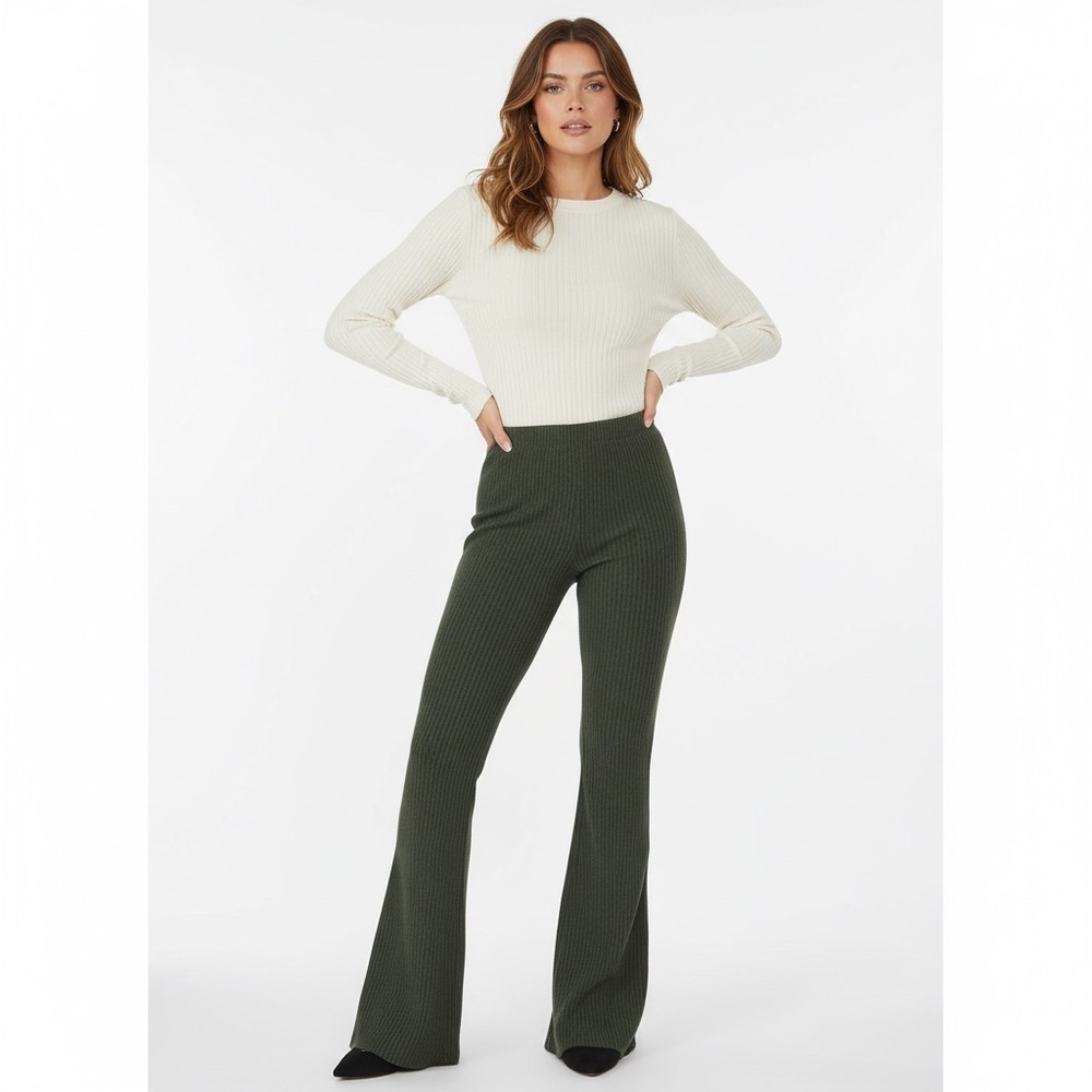 LuLaRoe Kylie Corduroy Pull on Flare Pants • Hunter Green - Picture 2 of 5